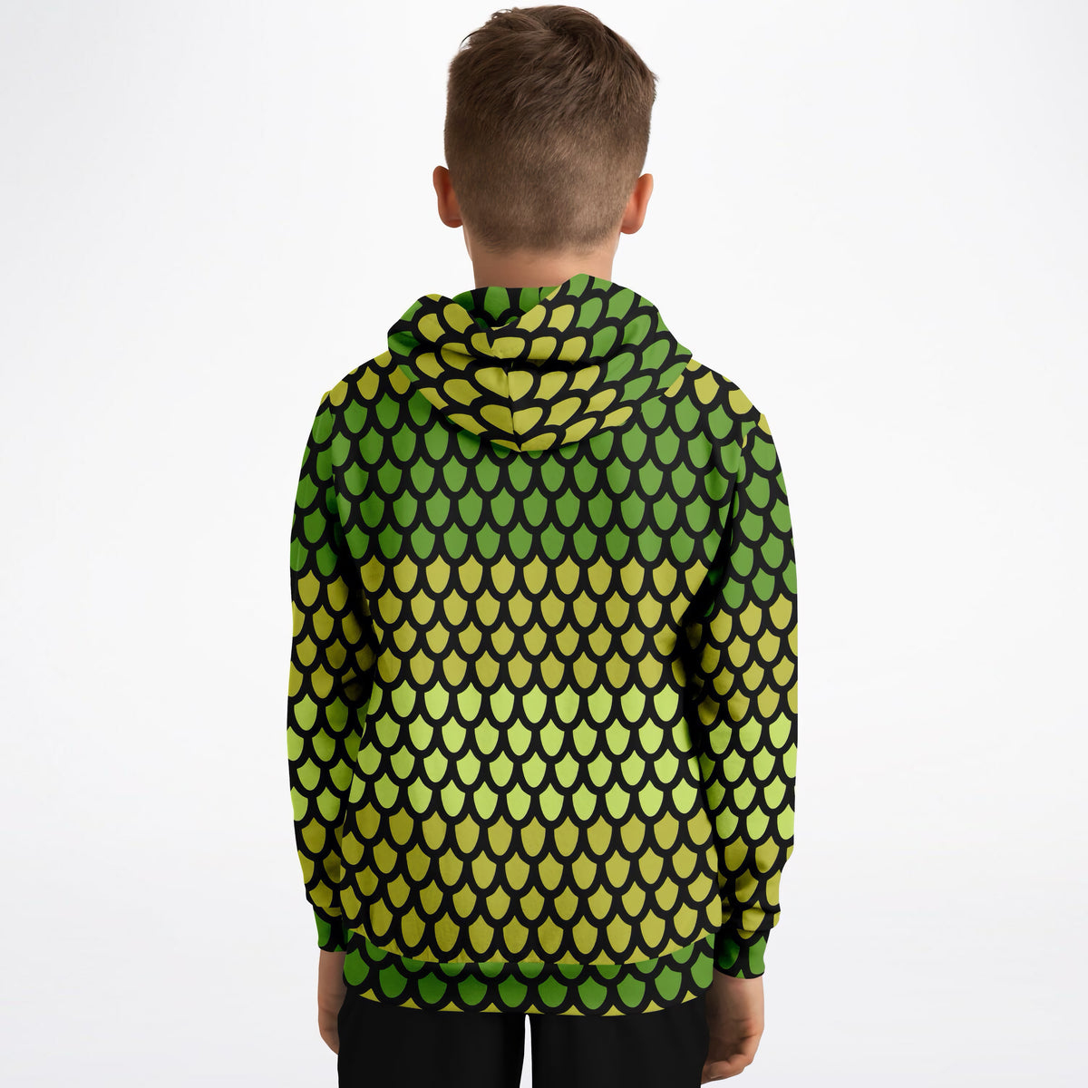 Kids Green Dragon Scales Hoodie – Ultra Comfy & Stretchy, Cozy Fleece or Lightweight Sports Fabric, Double-Layer Hood & Kangaroo Pocket