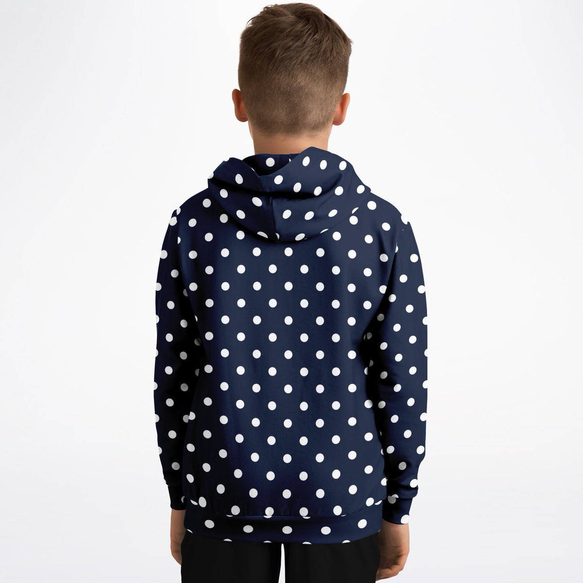 Kids Navy Blue Polka Dot Hoodie – Ultra Comfy & Stretchy, Cozy Fleece or Lightweight Sports Fabric, Double-Layer Hood & Kangaroo Pocket