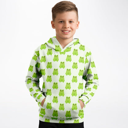 Kids Green Frog Hoodie – Cozy Cotton Fleece or Lightweight Sports Fabric