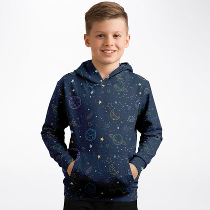 Kids Colorful Galaxy Space Hoodie – Cozy Cotton Fleece or Lightweight Sports Fabric