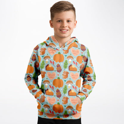 Kids 'Hello Fall' Autumn Themed Hoodie – Cozy Cotton Fleece or Lightweight Sports Fabric