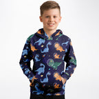 Kids Space Dinosaur Hoodie – Cozy Cotton Fleece or Lightweight Sports Fabric