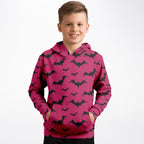 Kids Pink Bats Halloween Hoodie – Cozy Cotton Fleece or Lightweight Sports Fabric