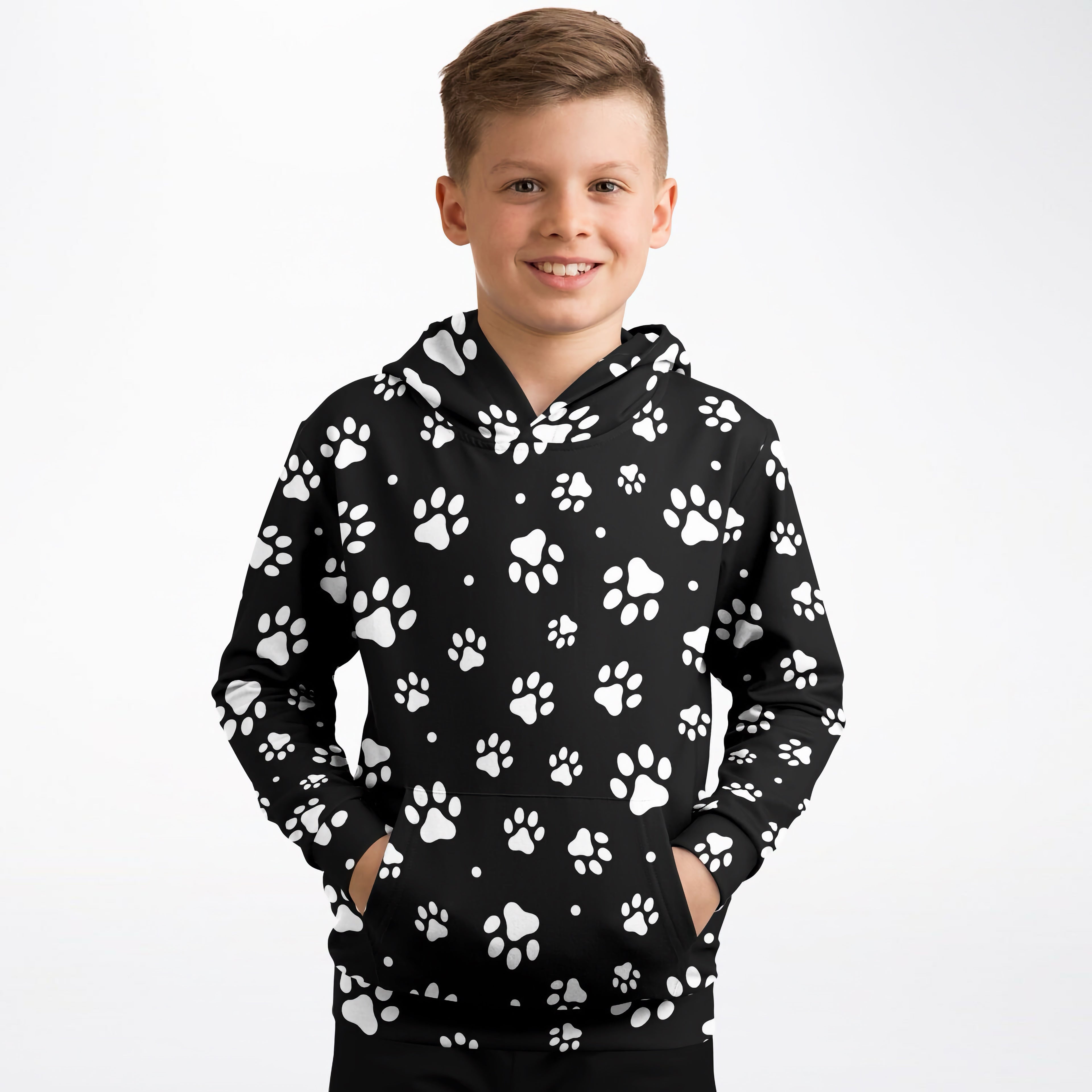 Kids Paw Print Hoodie – Cozy Cotton Fleece or Lightweight Sports Fabric