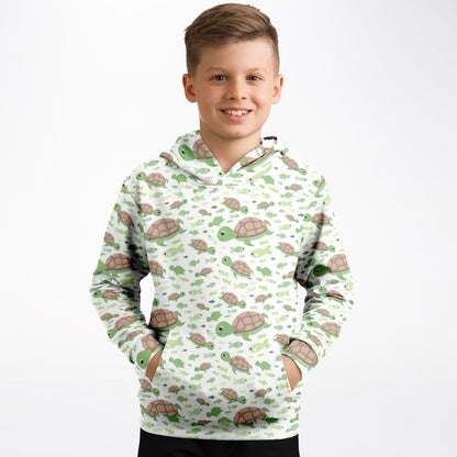 Kids Green Sea Turtles Hoodie – Cozy Cotton Fleece or Lightweight Sports Fabric