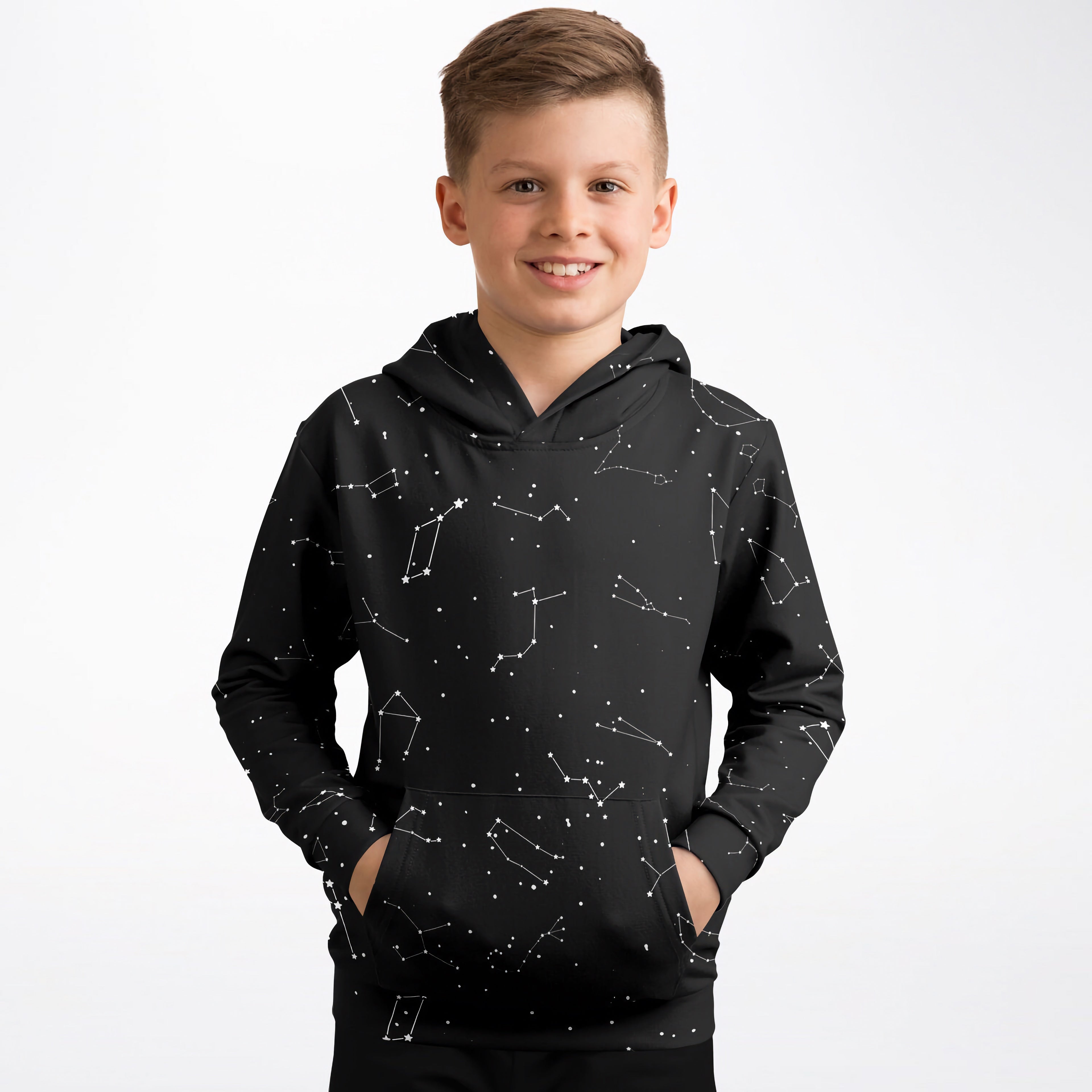 Kids Realistic Constellations Hoodie – Cozy Cotton Fleece or Lightweight Sports Fabric