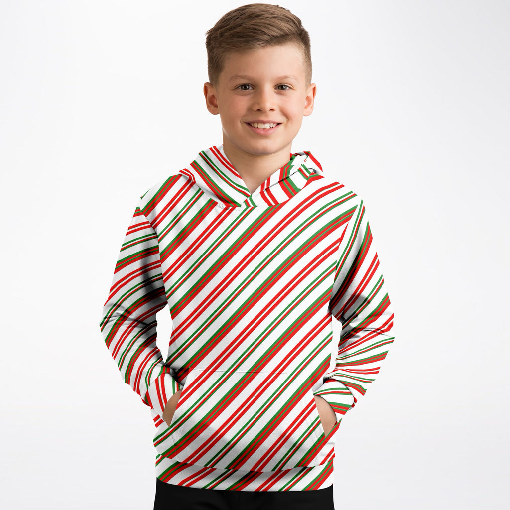 Kids Christmas Peppermint Stripe Hoodie – Ultra Comfy & Stretchy, Cozy Fleece or Lightweight Sports Fabric, Double-Layer Hood & Kangaroo Pocket