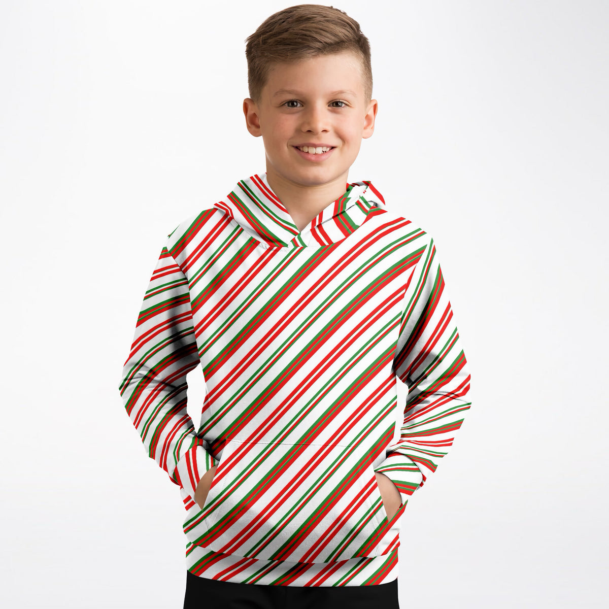 Kids Christmas Peppermint Stripe Hoodie – Ultra Comfy & Stretchy, Cozy Fleece or Lightweight Sports Fabric, Double-Layer Hood & Kangaroo Pocket