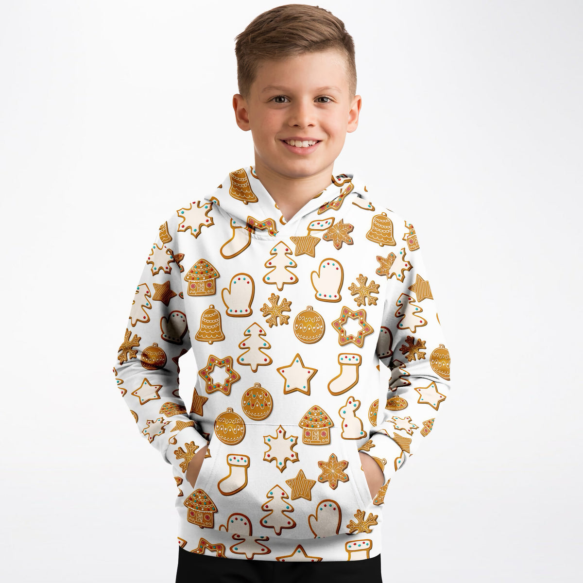 Kids Festive Holiday Cookies Hoodie – Ultra Comfy & Stretchy, Cozy Fleece or Lightweight Sports Fabric, Double-Layer Hood & Kangaroo Pocket