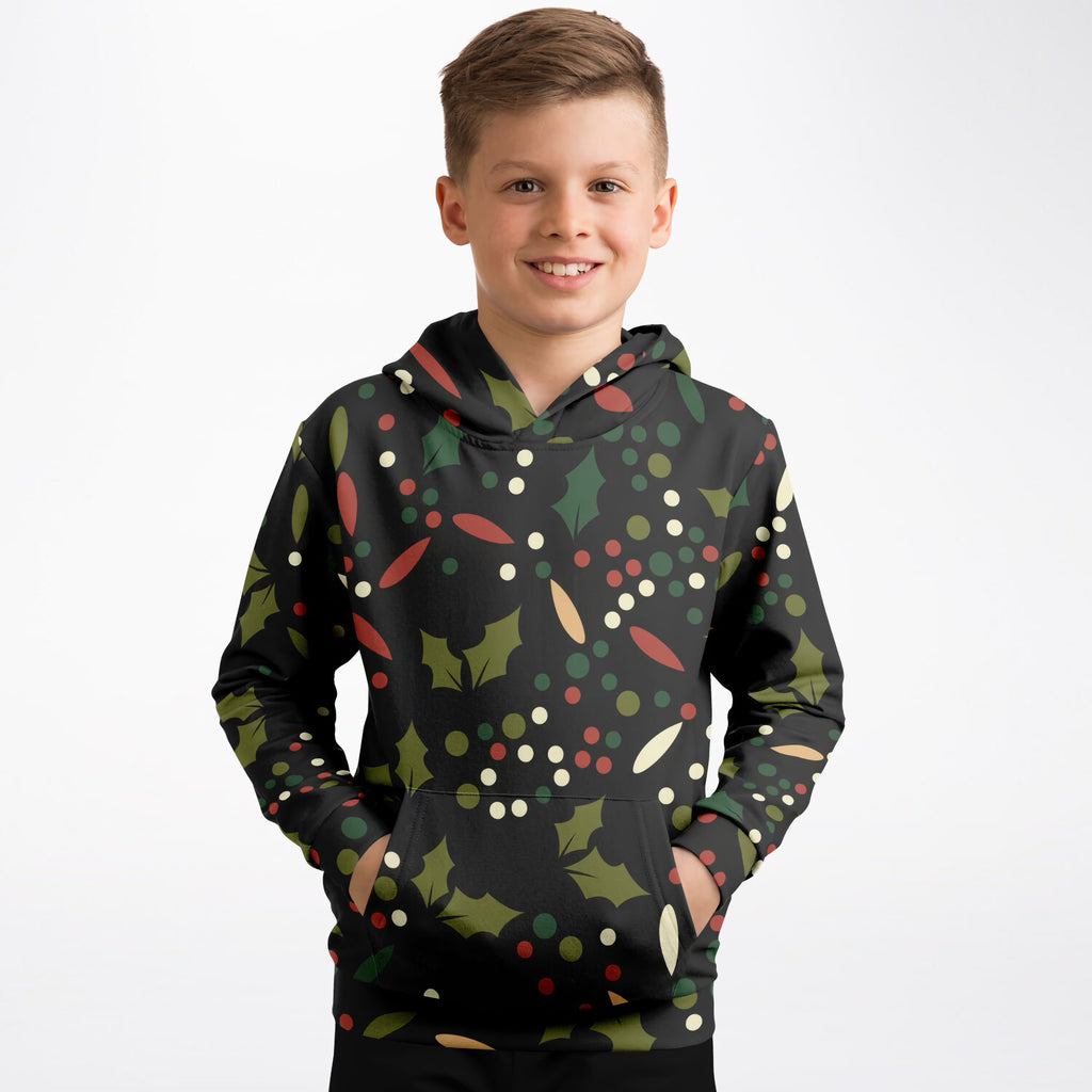 Kids Christmas Holly Berry Hoodie – Ultra Comfy & Stretchy, Cozy Fleece or Lightweight Sports Fabric, Double-Layer Hood & Kangaroo Pocket