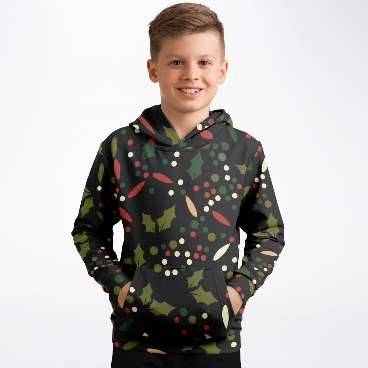 Kids Christmas Holly Berry Hoodie – Ultra Comfy & Stretchy, Cozy Fleece or Lightweight Sports Fabric, Double-Layer Hood & Kangaroo Pocket
