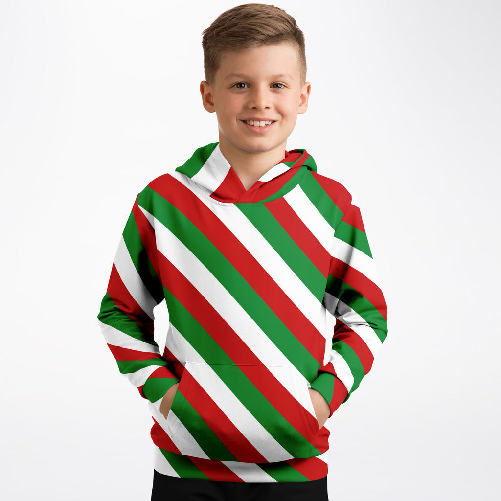 Kids Christmas Stripe Hoodie – Ultra Comfy & Stretchy, Cozy Fleece or Lightweight Sports Fabric, Double-Layer Hood & Kangaroo Pocket
