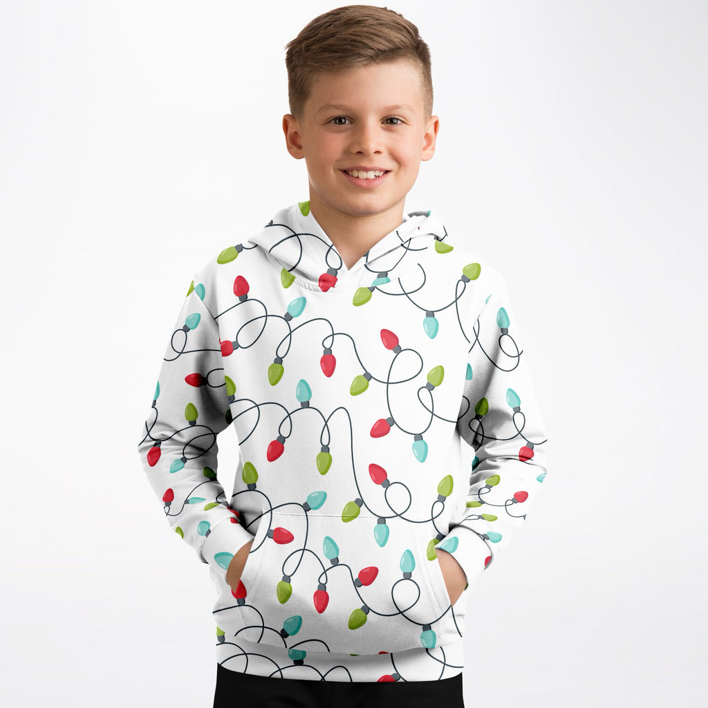 Kids Christmas Lights Hoodie – Ultra Comfy & Stretchy, Cozy Fleece or Lightweight Sports Fabric, Double-Layer Hood & Kangaroo Pocket