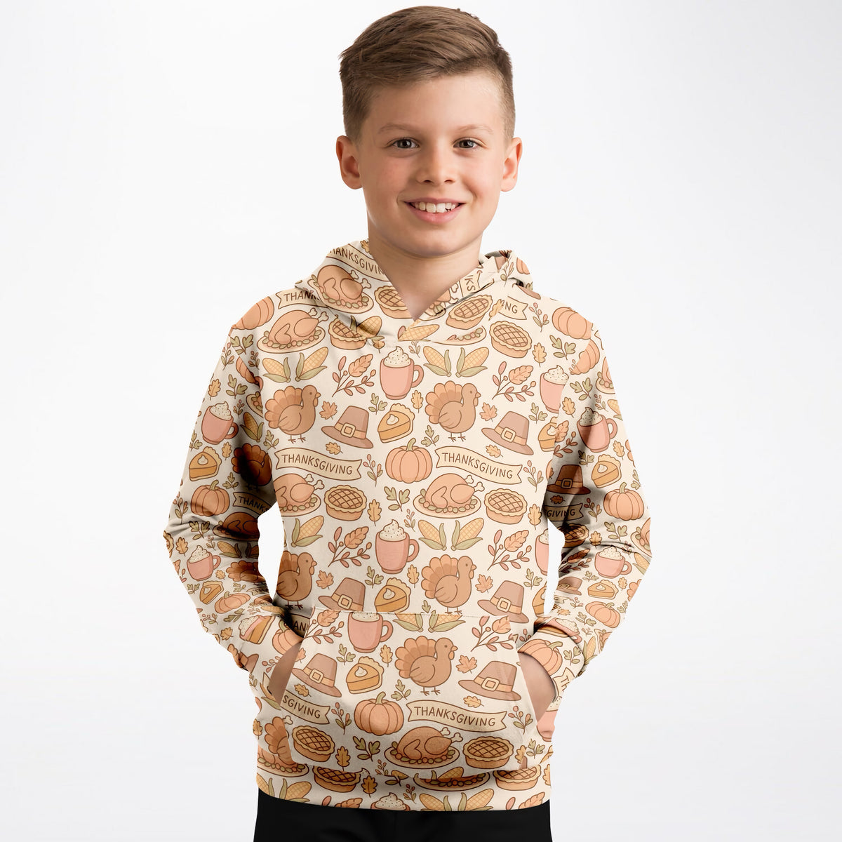 Kids Thanksgiving Turkey Hoodie – Ultra Comfy & Stretchy, Cozy Fleece or Lightweight Sports Fabric, Double-Layer Hood & Kangaroo Pocket