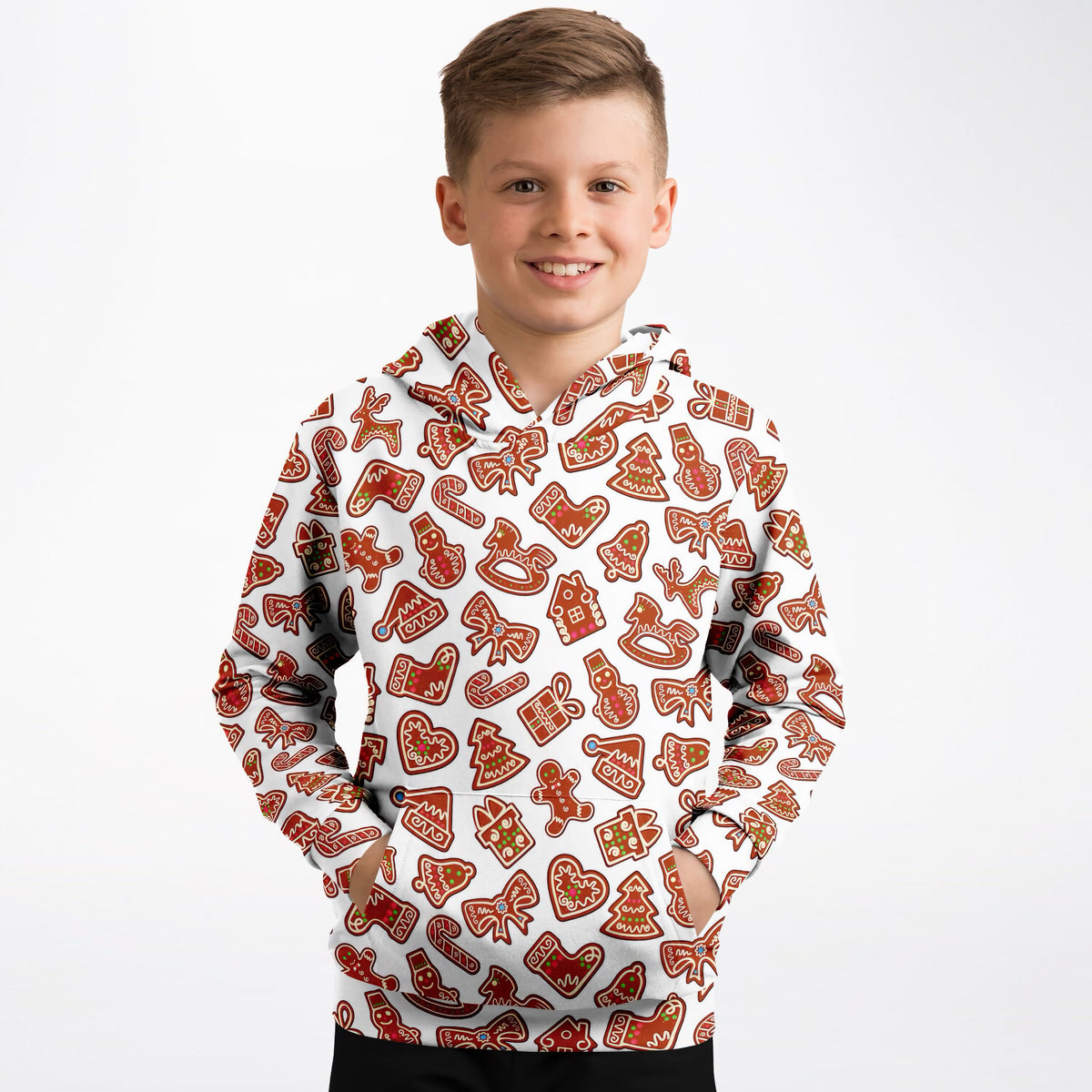Kids Christmas Gingerbread Cookie Hoodie – Ultra Comfy & Stretchy, Cozy Fleece or Lightweight Sports Fabric, Double-Layer Hood & Kangaroo Pocket