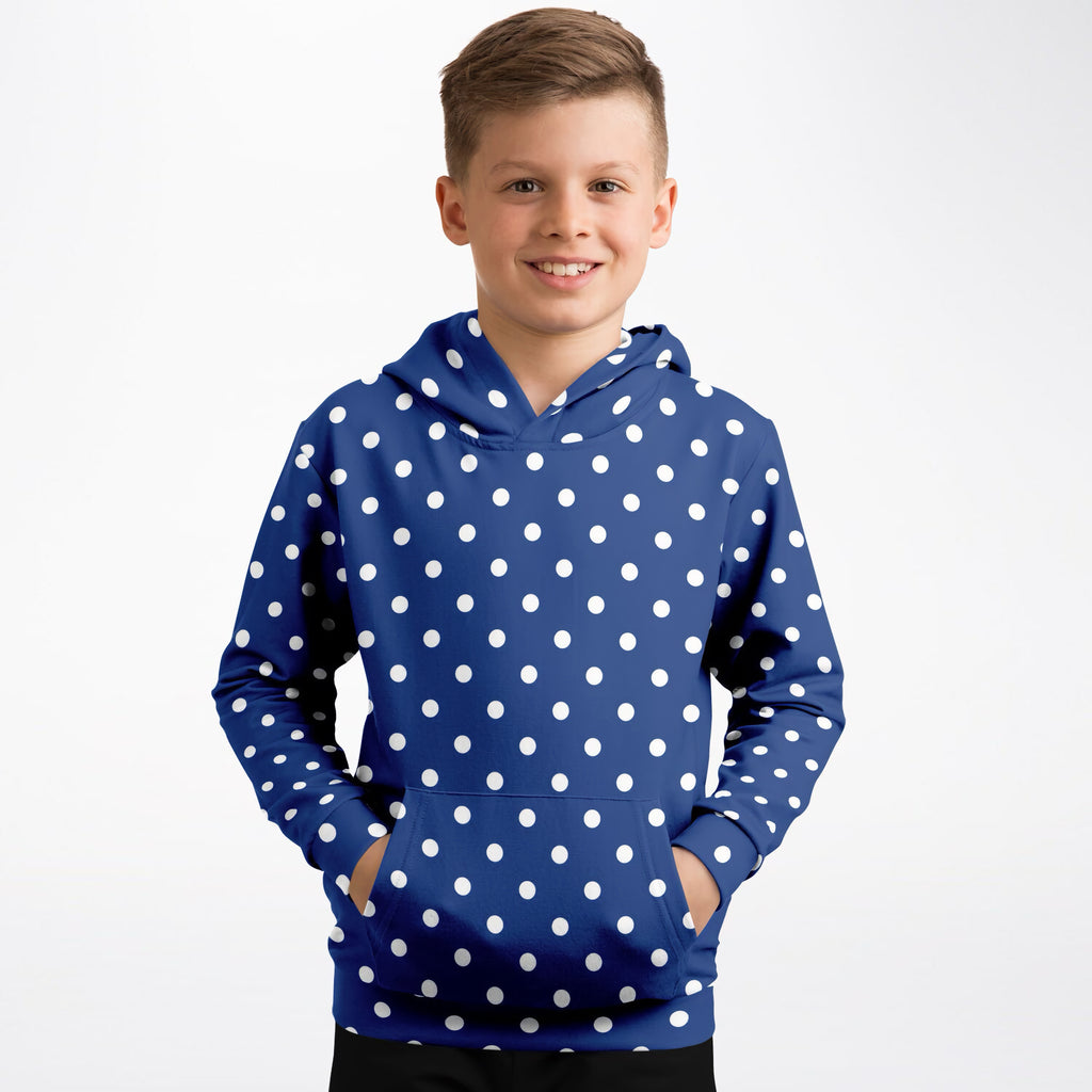 Kids Royal Blue Polka Dot Hoodie – Ultra Comfy & Stretchy, Cozy Fleece or Lightweight Sports Fabric, Double-Layer Hood & Kangaroo Pocket