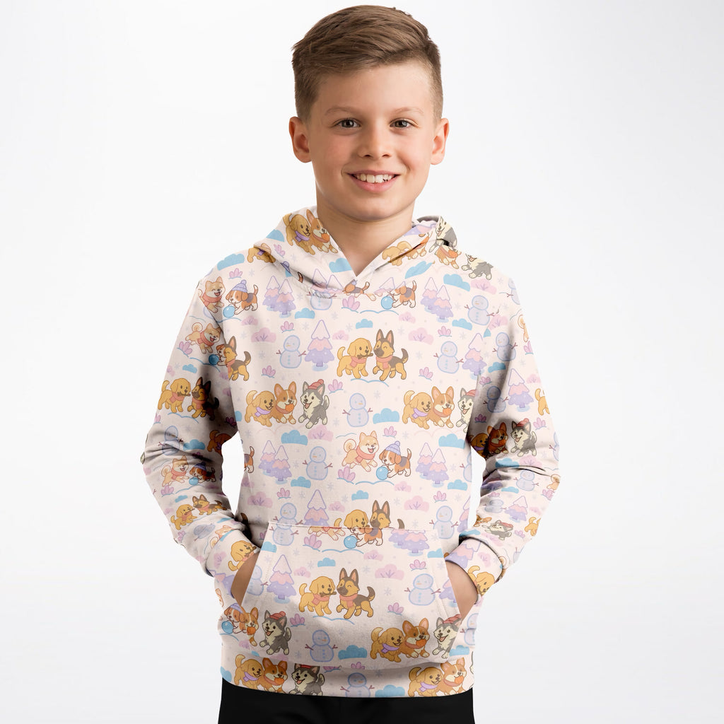 Kids Christmas Dogs Hoodie – Ultra Comfy & Stretchy, Cozy Fleece or Lightweight Sports Fabric, Double-Layer Hood & Kangaroo Pocket