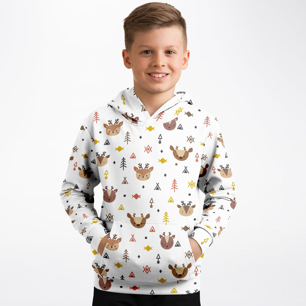 Kids Woodland Reindeer Hoodie – Ultra Comfy & Stretchy, Cozy Fleece or Lightweight Sports Fabric, Double-Layer Hood & Kangaroo Pocket
