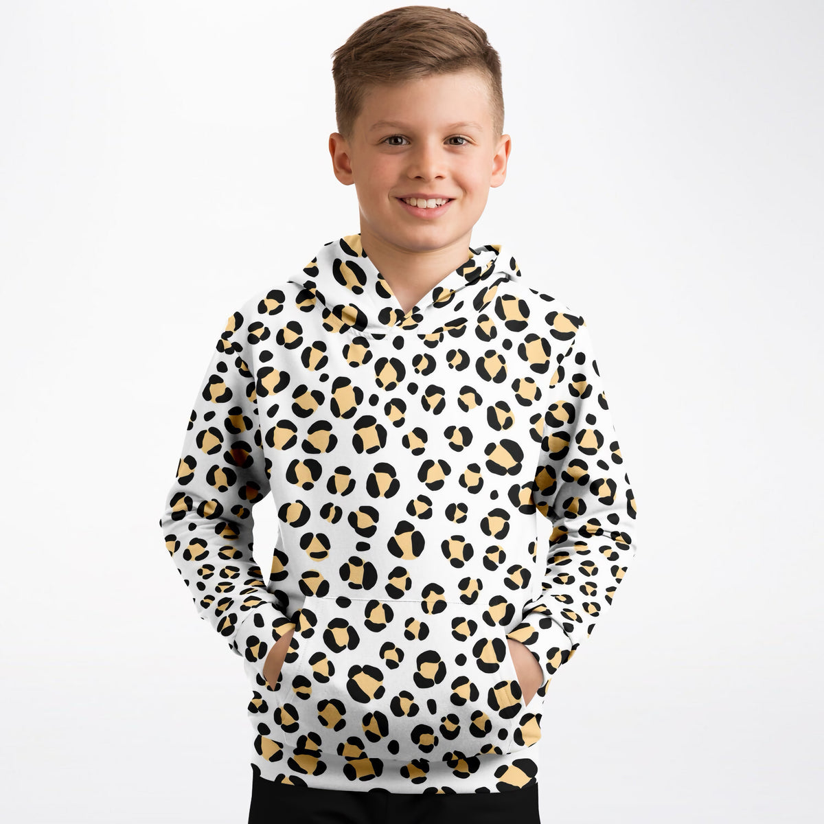 Girls Yellow Leopard Print Hoodie – Ultra Comfy & Stretchy, Cozy Fleece or Lightweight Sports Fabric, Double-Layer Hood & Kangaroo Pocket