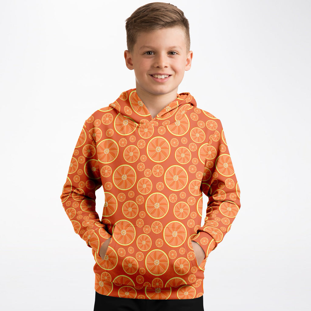 Kids Orange Citrus Hoodie – Ultra Comfy & Stretchy, Cozy Fleece or Lightweight Sports Fabric, Double-Layer Hood & Kangaroo Pocket