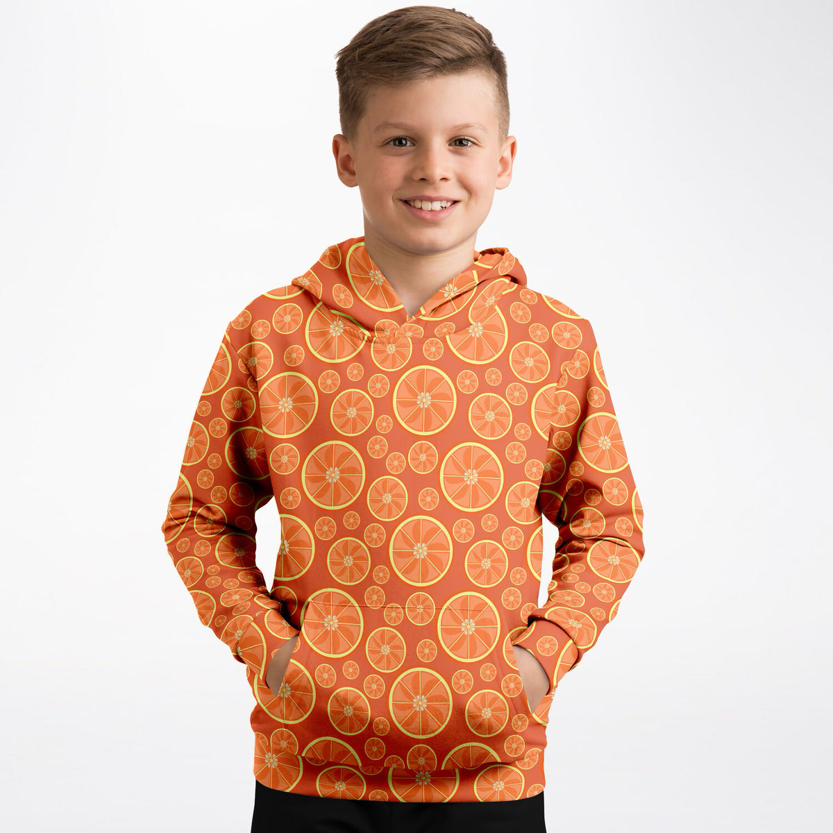 Kids Orange Citrus Hoodie – Ultra Comfy & Stretchy, Cozy Fleece or Lightweight Sports Fabric, Double-Layer Hood & Kangaroo Pocket