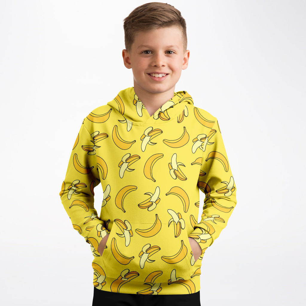 Kids Yellow Banana Hoodie – Ultra Comfy & Stretchy, Cozy Fleece or Lightweight Sports Fabric, Double-Layer Hood & Kangaroo Pocket