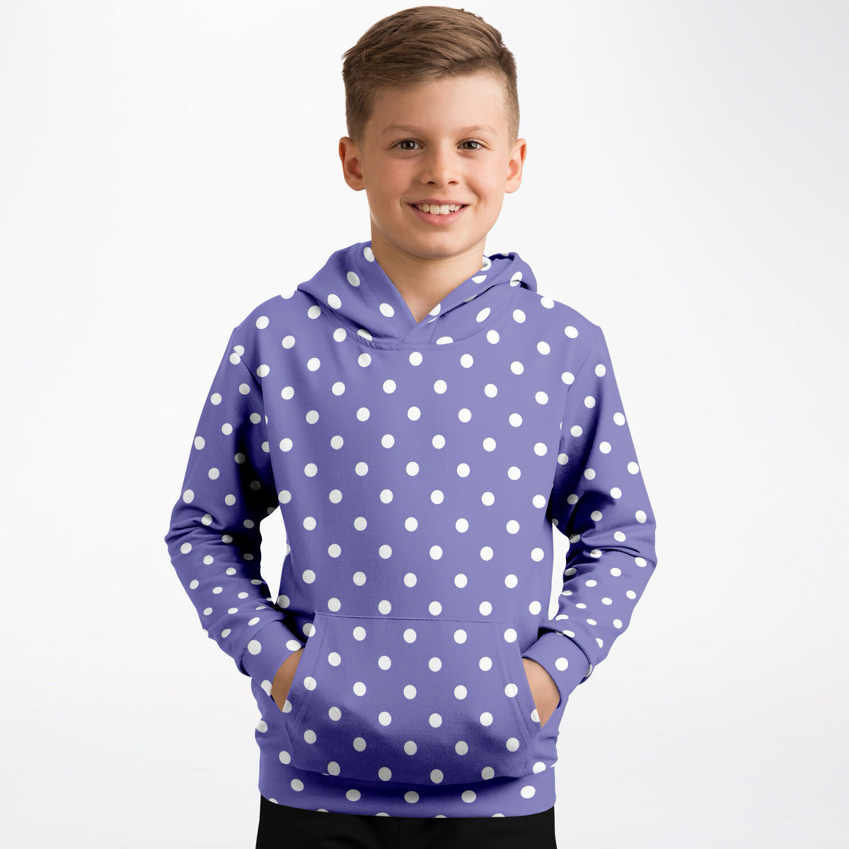 Girls Purple Polka Dot Hoodie – Ultra Comfy & Stretchy, Cozy Fleece or Lightweight Sports Fabric, Double-Layer Hood & Kangaroo Pocket