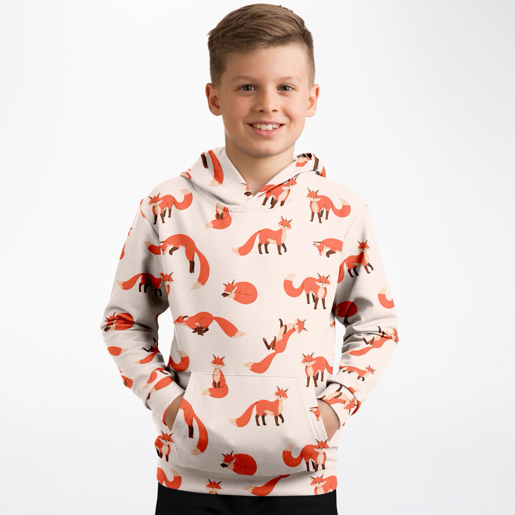 Kids Orange Fox Hoodie – Ultra Comfy & Stretchy, Cozy Fleece or Lightweight Sports Fabric, Double-Layer Hood & Kangaroo Pocket