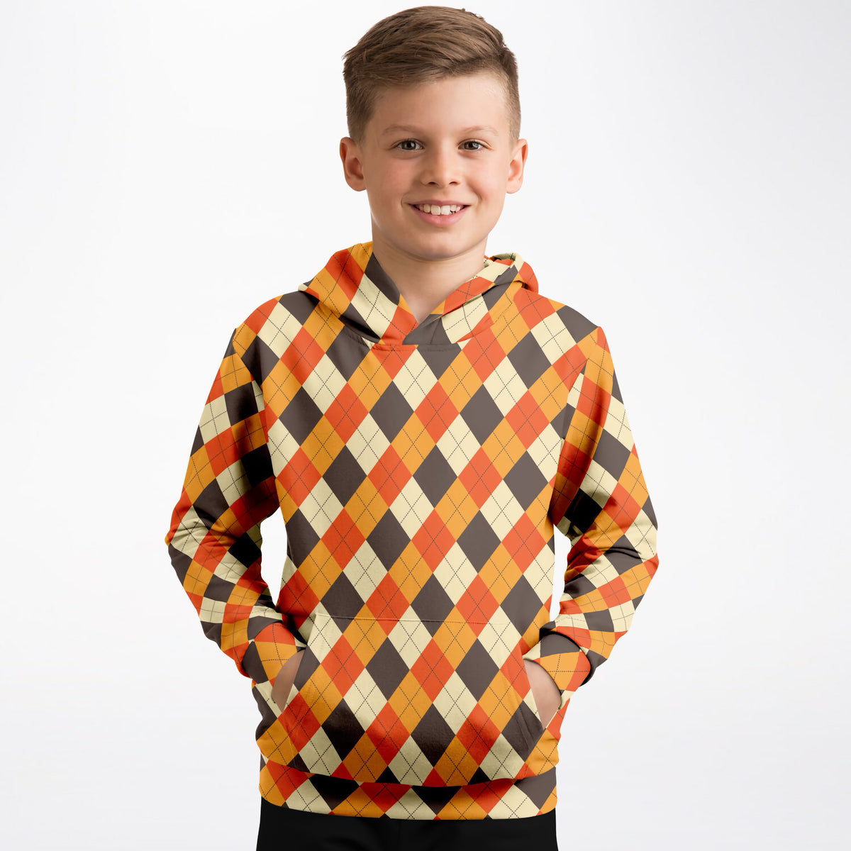 Kids Autumn Argyle Hoodie – Ultra Comfy & Stretchy, Cozy Fleece or Lightweight Sports Fabric, Double-Layer Hood & Kangaroo Pocket