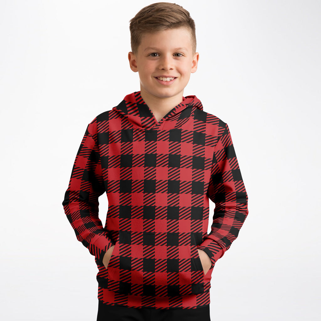Kids Christmas Plaid Hoodie – Ultra Comfy & Stretchy, Cozy Fleece or Lightweight Sports Fabric, Double-Layer Hood & Kangaroo Pocket