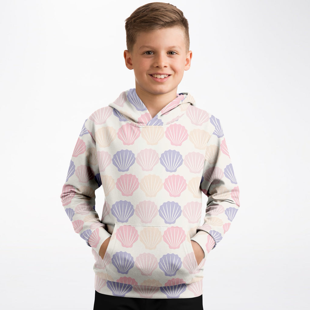 Girls Pastel Seashell Hoodie – Ultra Comfy & Stretchy, Cozy Fleece or Lightweight Sports Fabric, Double-Layer Hood & Kangaroo Pocket