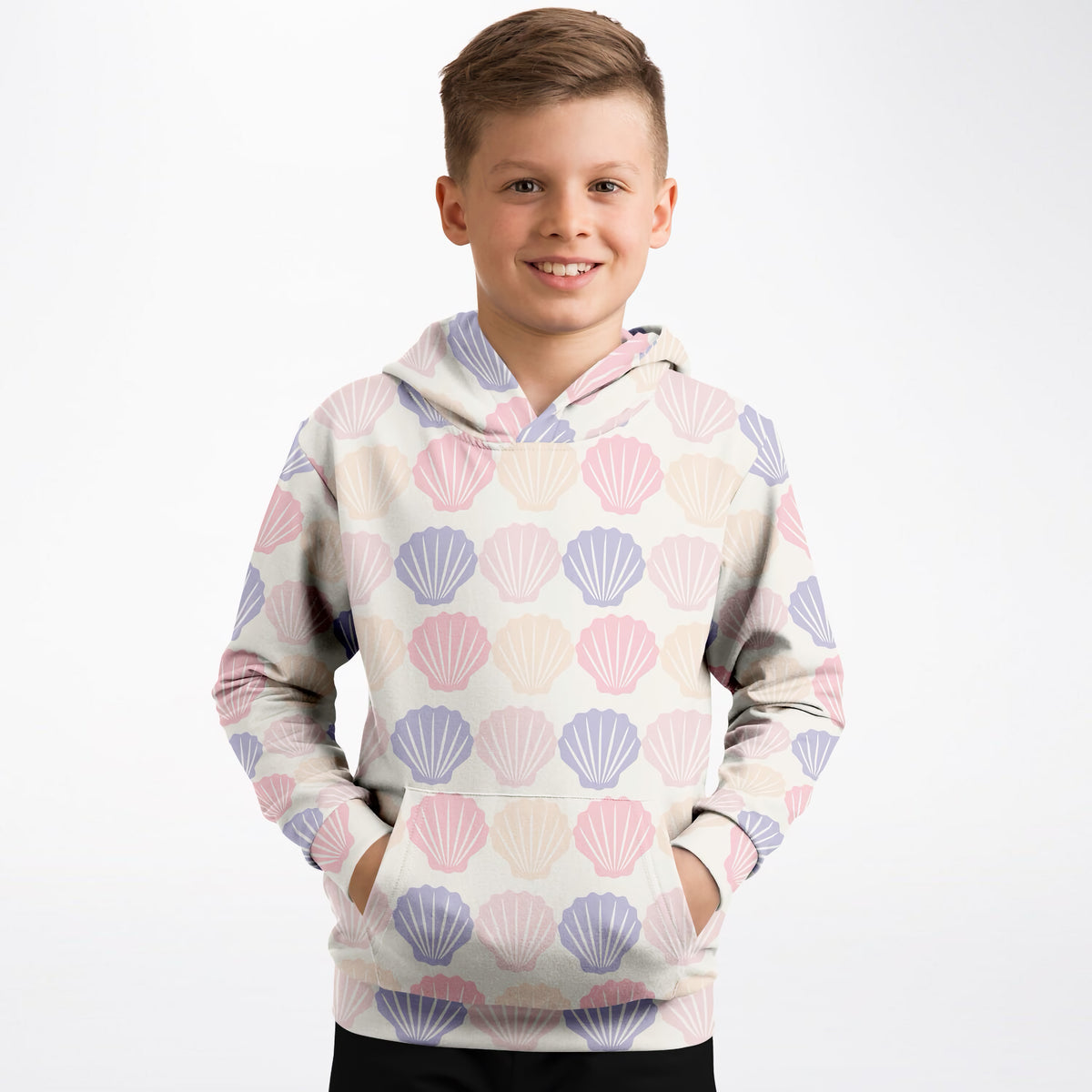 Girls Pastel Seashell Hoodie – Ultra Comfy & Stretchy, Cozy Fleece or Lightweight Sports Fabric, Double-Layer Hood & Kangaroo Pocket