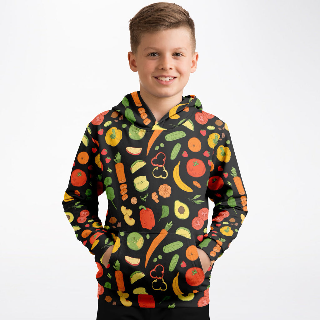 Kids Fruits & Vegetables Hoodie – Ultra Comfy & Stretchy, Cozy Fleece or Lightweight Sports Fabric, Double-Layer Hood & Kangaroo Pocket