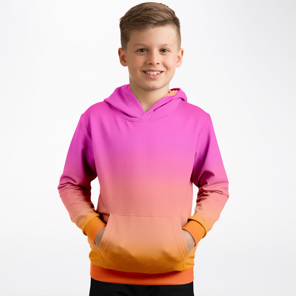 Kids Sunset Ombre Hoodie – Ultra Comfy & Stretchy, Cozy Fleece or Lightweight Sports Fabric, Double-Layer Hood & Kangaroo Pocket