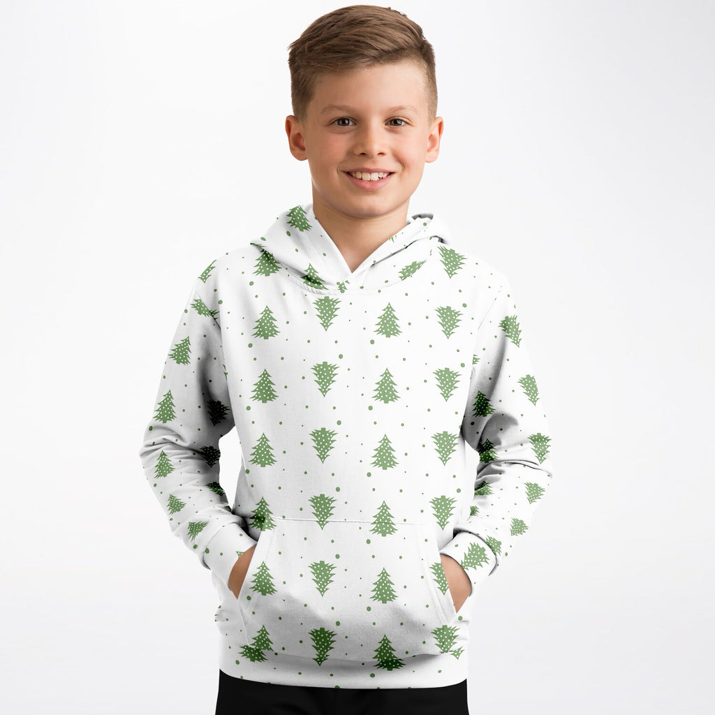 Kids Green Christmas Tree Hoodie – Ultra Comfy & Stretchy, Cozy Fleece or Lightweight Sports Fabric, Double-Layer Hood & Kangaroo Pocket