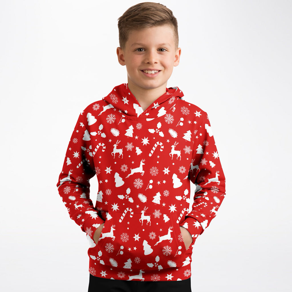 Kids Red Christmas Hoodie – Ultra Comfy & Stretchy, Cozy Fleece or Lightweight Sports Fabric, Double-Layer Hood & Kangaroo Pocket
