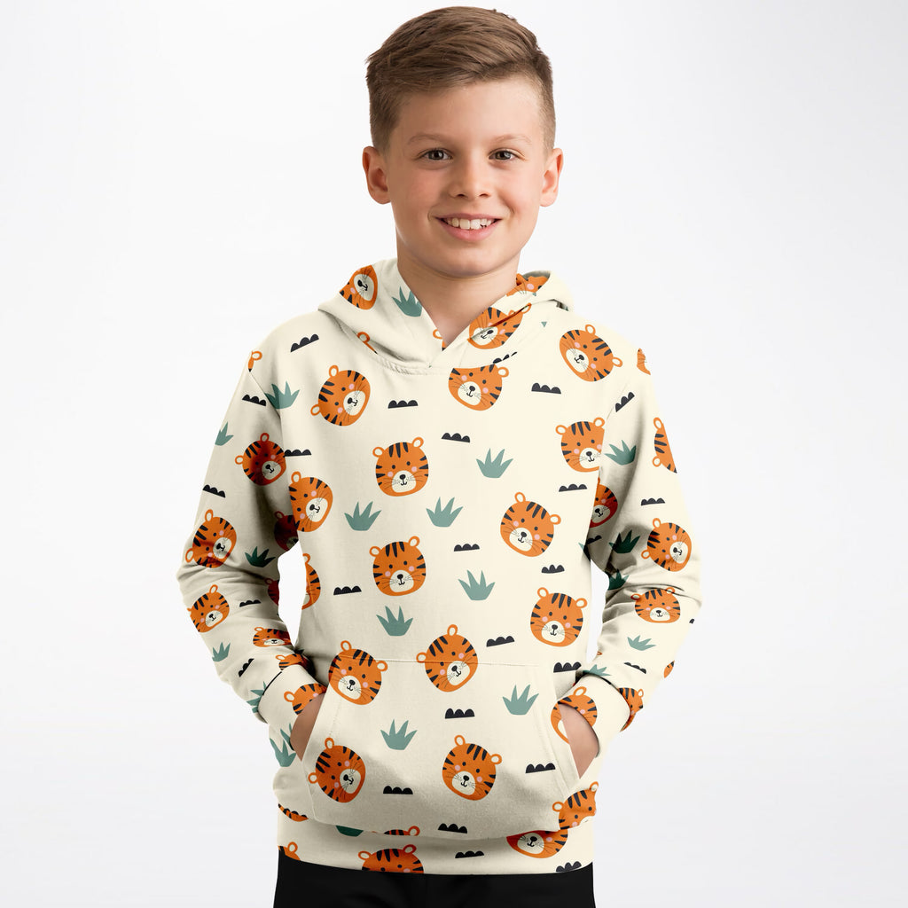Kids Cute Orange Tiger Hoodie – Ultra Comfy & Stretchy, Cozy Fleece or Lightweight Sports Fabric, Double-Layer Hood & Kangaroo Pocket