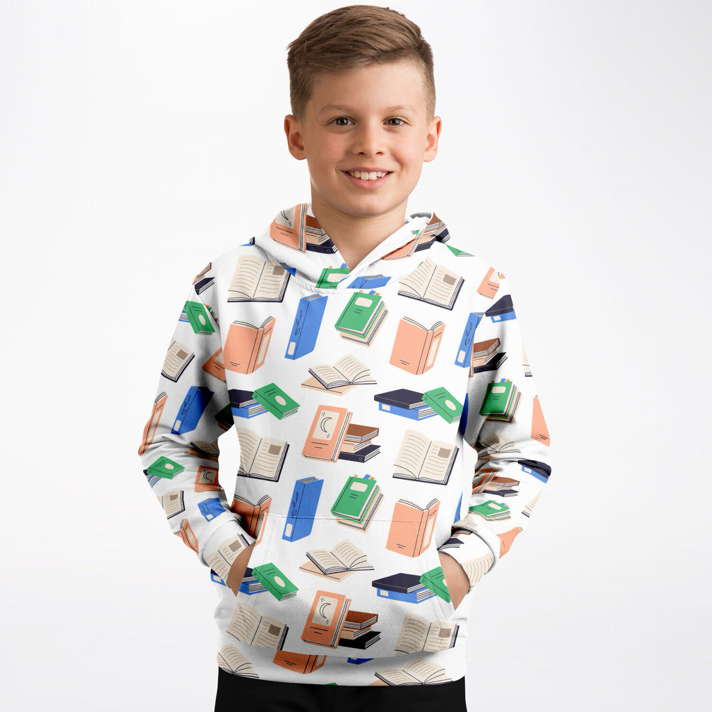 Kids Colorful Books Hoodie – Ultra Comfy & Stretchy, Cozy Fleece or Lightweight Sports Fabric, Double-Layer Hood & Kangaroo Pocket