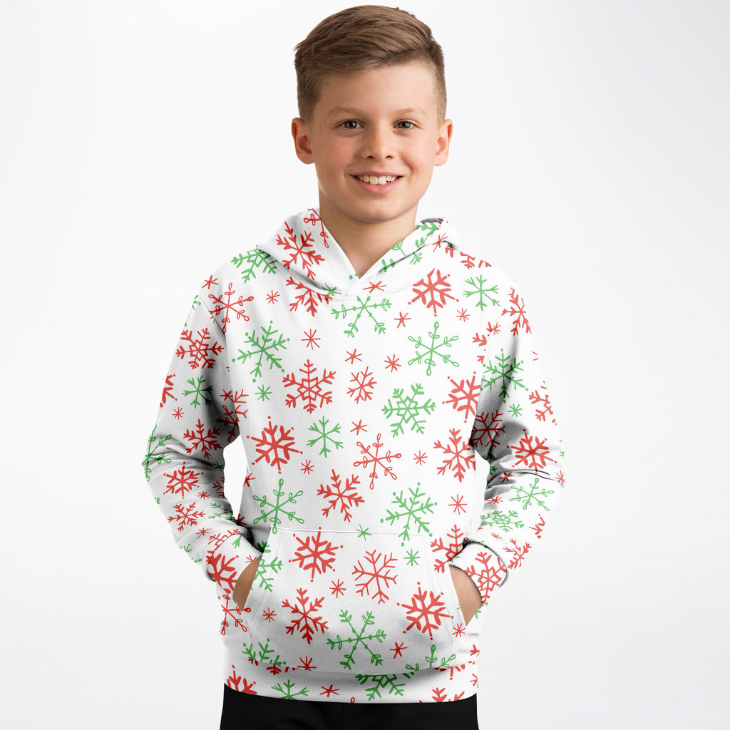 Kids Red & Green Candy Cane Christmas Hoodie – Ultra Comfy & Stretchy, Cozy Fleece or Lightweight Sports Fabric, Double-Layer Hood & Kangaroo Pocket