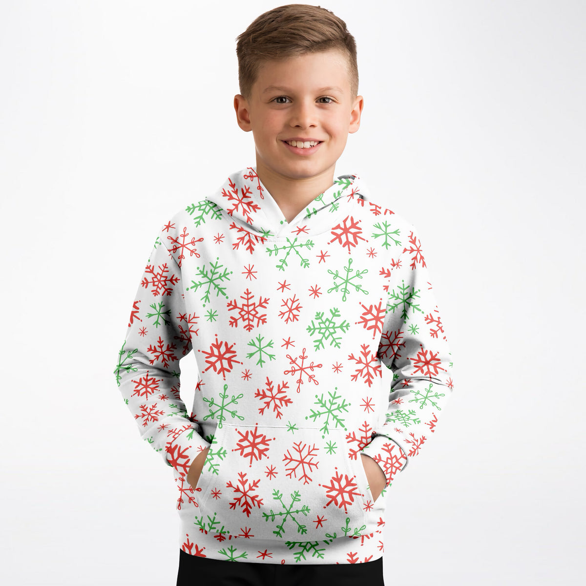 Kids Red & Green Candy Cane Christmas Hoodie – Ultra Comfy & Stretchy, Cozy Fleece or Lightweight Sports Fabric, Double-Layer Hood & Kangaroo Pocket