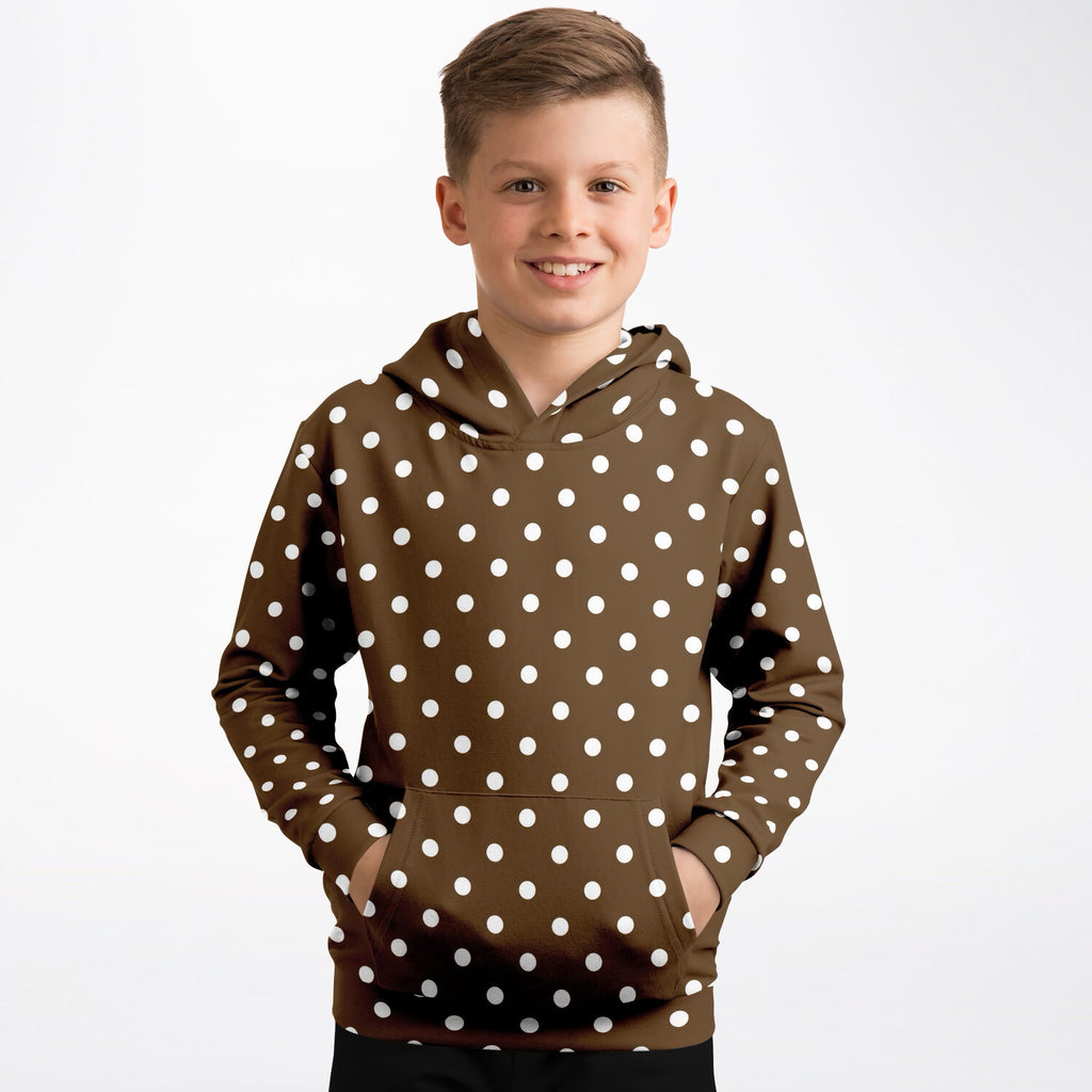 Kids Brown Polka Dot Hoodie – Ultra Comfy & Stretchy, Cozy Fleece or Lightweight Sports Fabric, Double-Layer Hood & Kangaroo Pocket