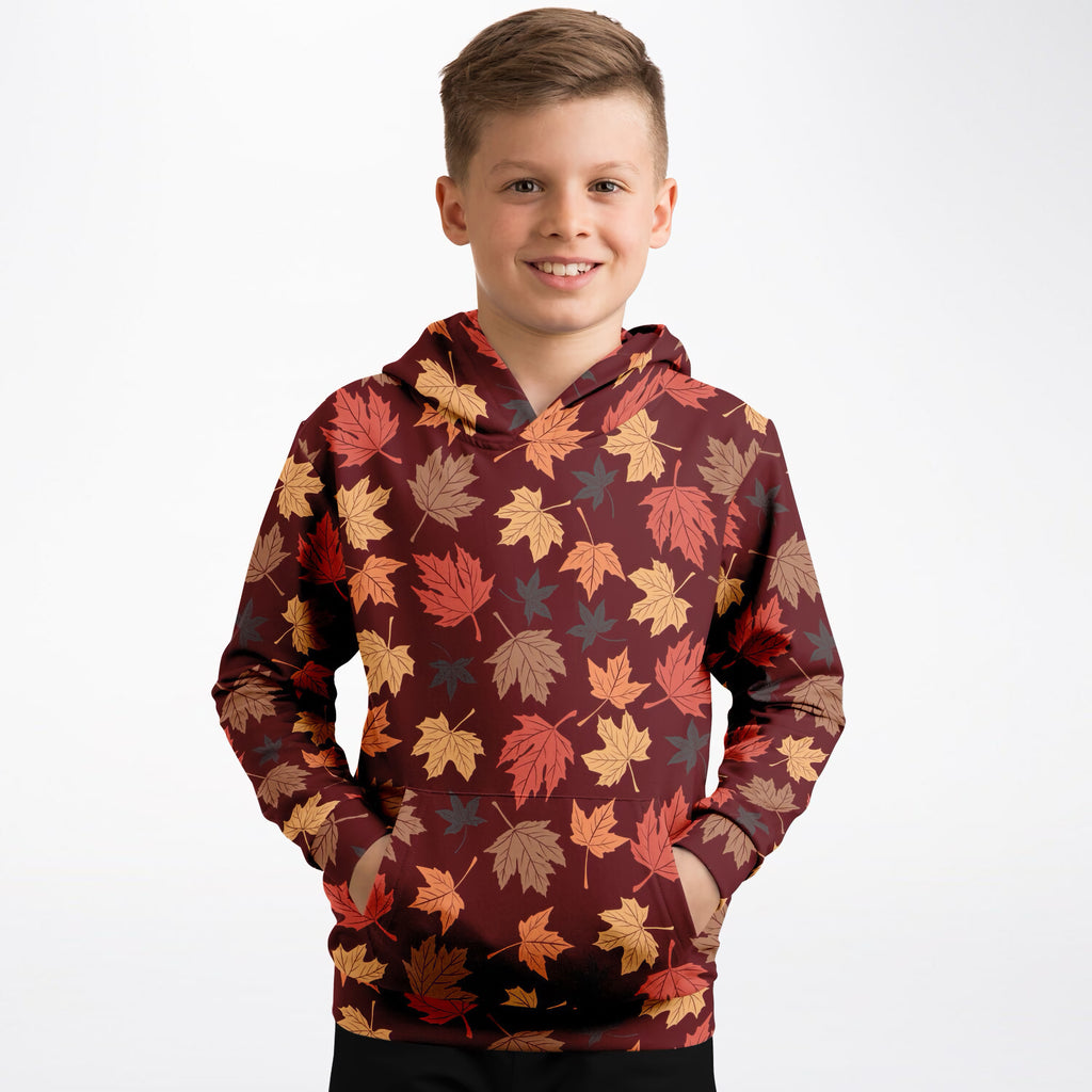 Kids Autumn Maple Leaves Hoodie – Ultra Comfy & Stretchy, Cozy Fleece or Lightweight Sports Fabric, Double-Layer Hood & Kangaroo Pocket