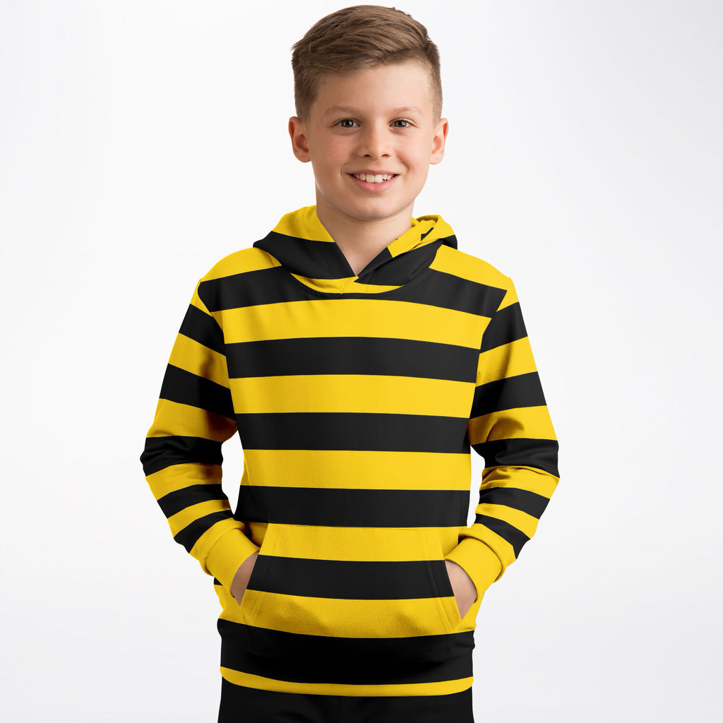 Kids Bee Stripe Hoodie – Ultra Comfy & Stretchy, Cozy Fleece or Lightweight Sports Fabric, Double-Layer Hood & Kangaroo Pocket