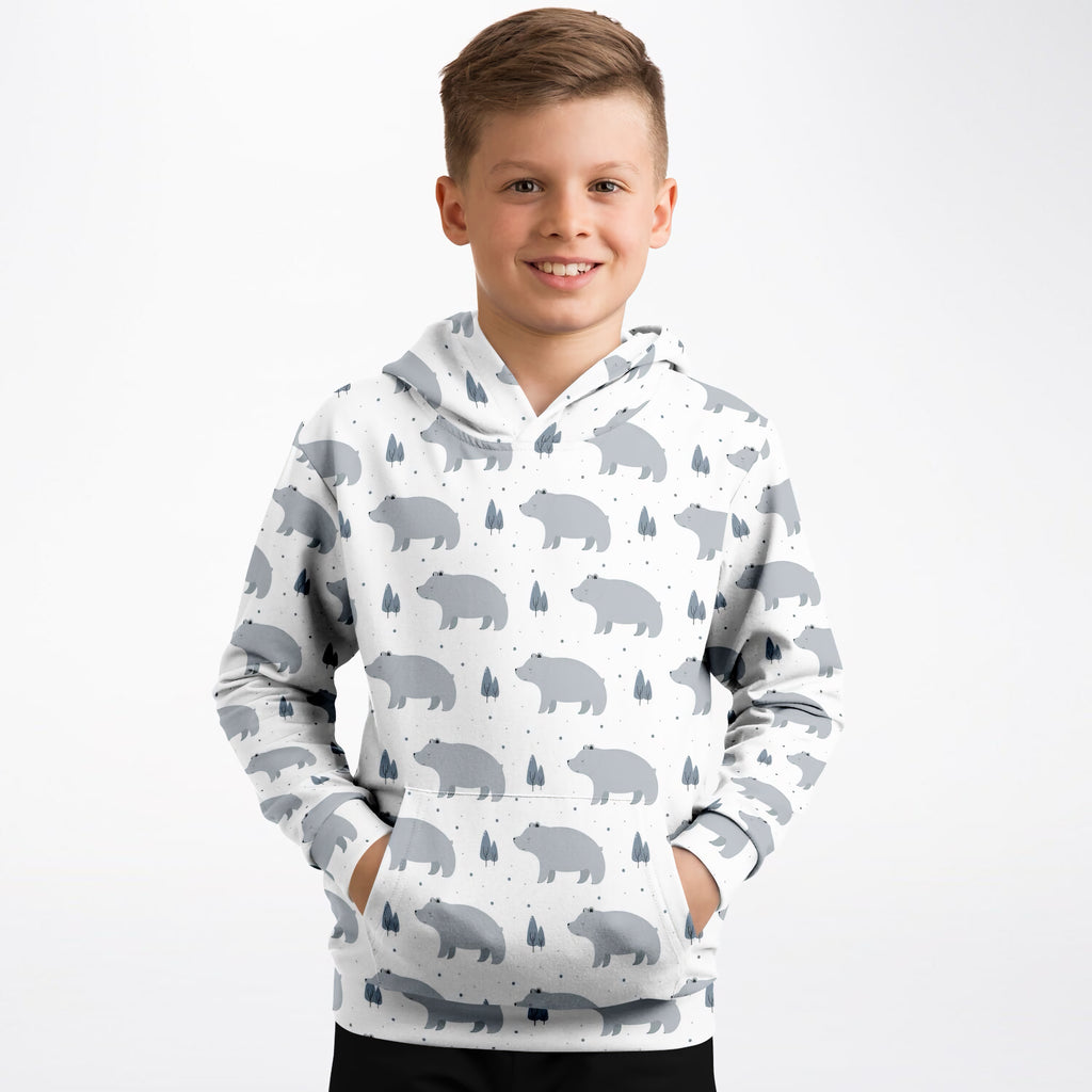 Kids Polar Bear Hoodie – Ultra Comfy & Stretchy, Cozy Fleece or Lightweight Sports Fabric, Double-Layer Hood & Kangaroo Pocket