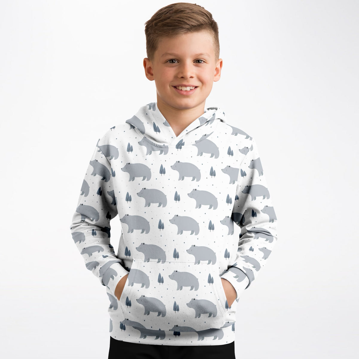 Kids Polar Bear Hoodie – Ultra Comfy & Stretchy, Cozy Fleece or Lightweight Sports Fabric, Double-Layer Hood & Kangaroo Pocket