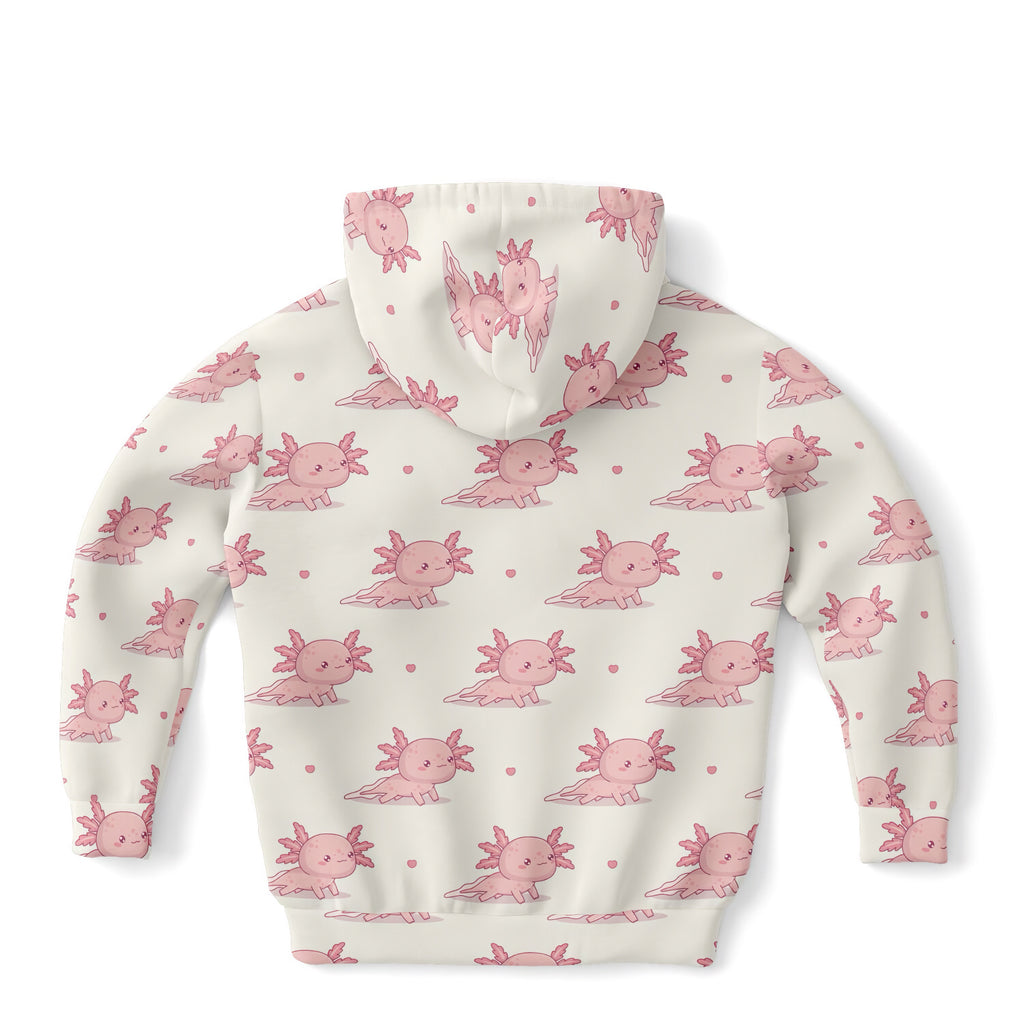 Girls Pink Axolotl Hoodie – Cozy Cotton Fleece or Lightweight Sports Fabric