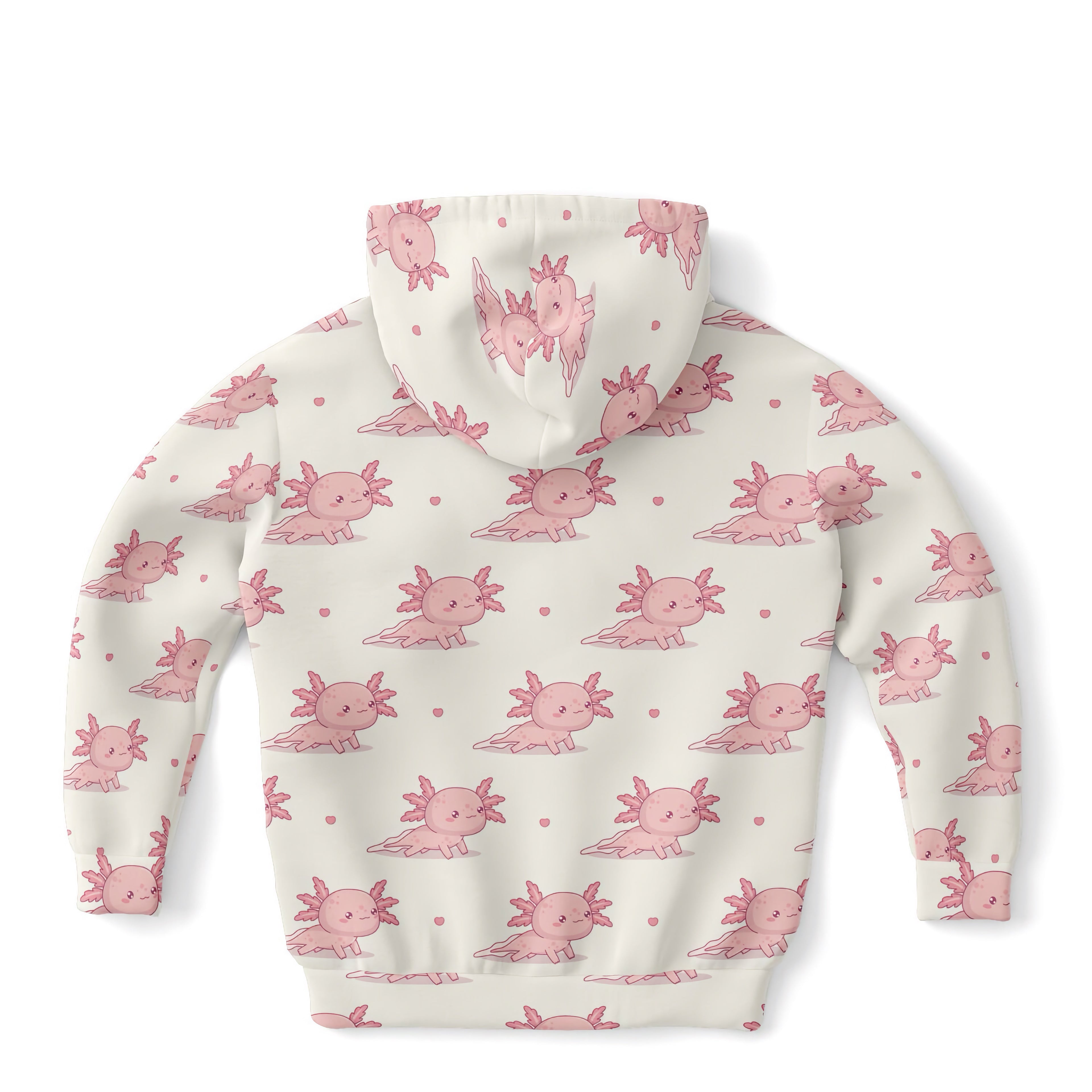 Girls Pink Axolotl Hoodie – Cozy Cotton Fleece or Lightweight Sports Fabric