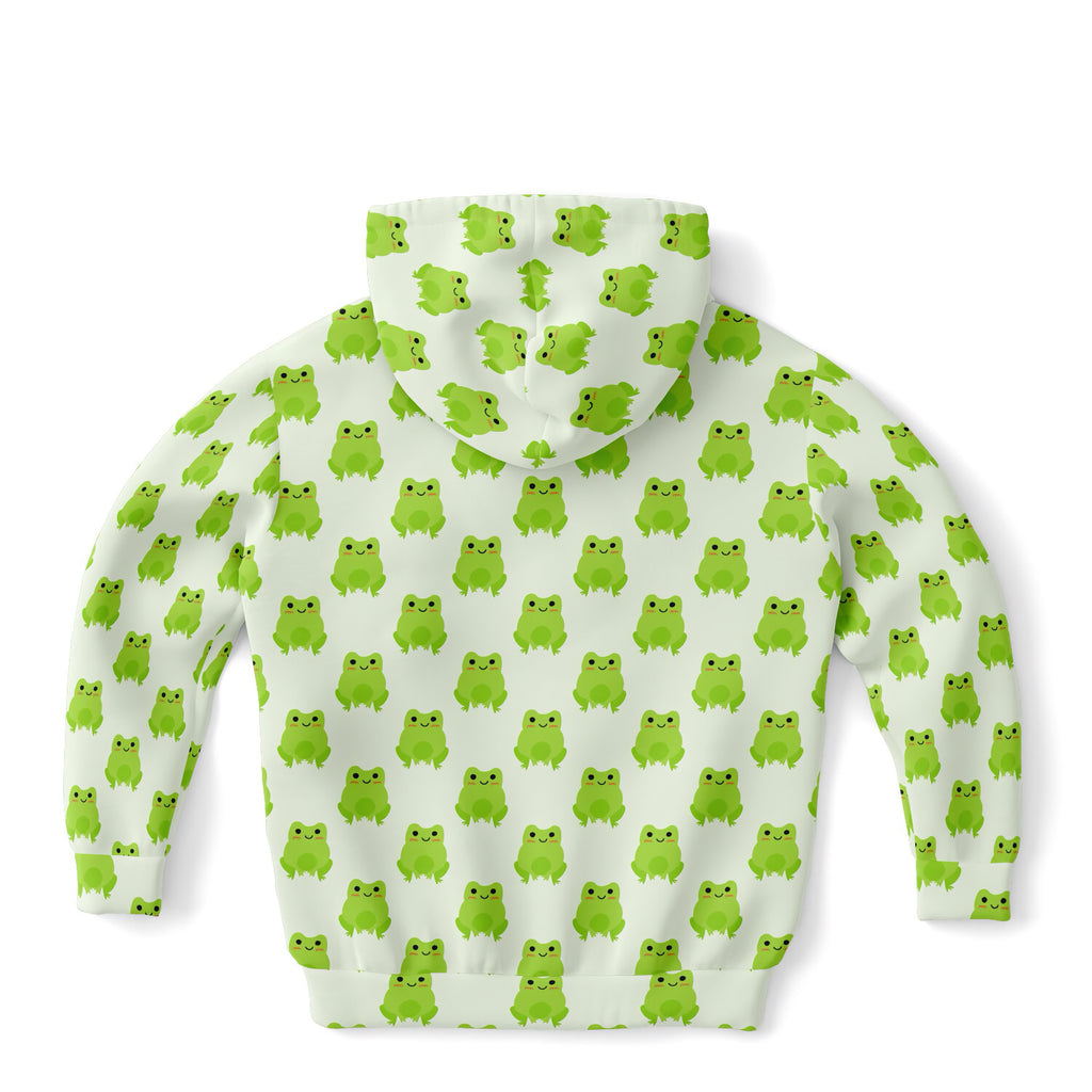 Kids Green Frog Hoodie – Cozy Cotton Fleece or Lightweight Sports Fabric