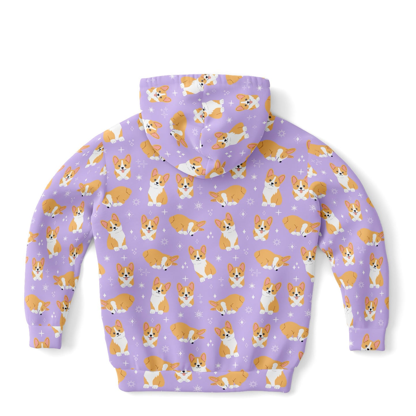 Girls Purple Corgi Dog Hoodie – Cozy Cotton Fleece or Lightweight Sports Fabric