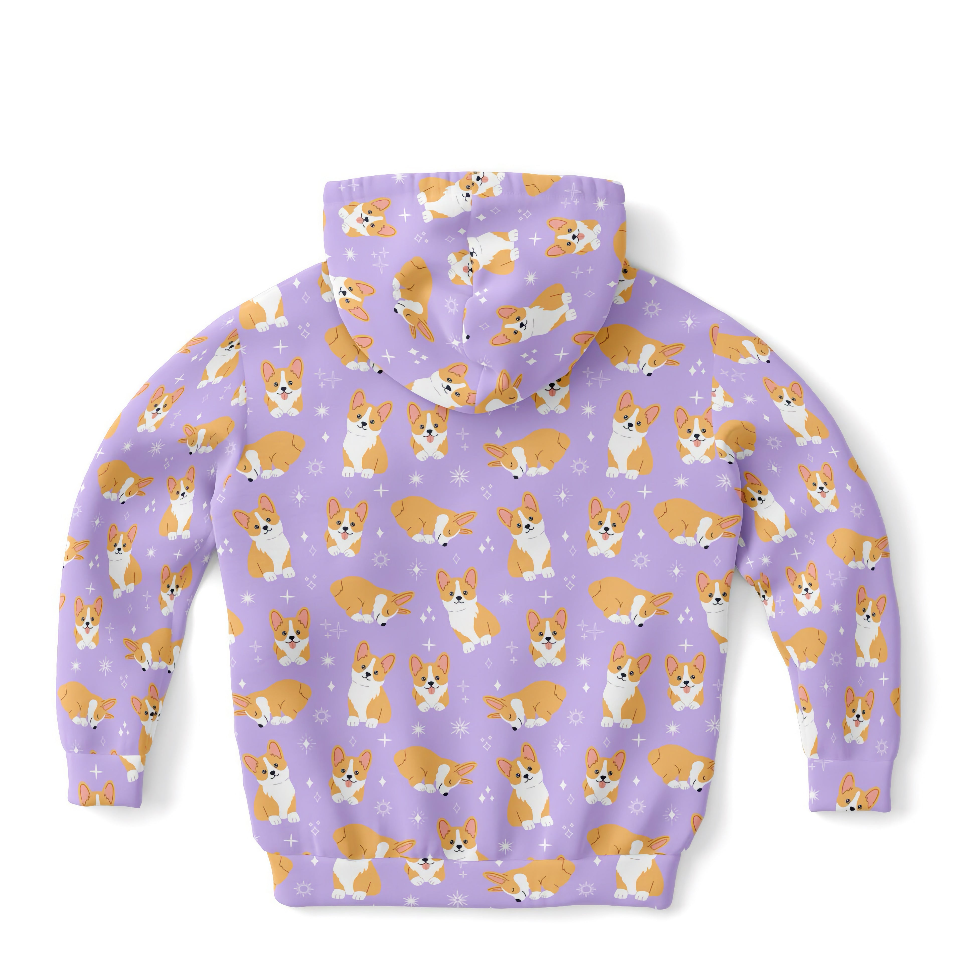 Girls Purple Corgi Dog Hoodie – Cozy Cotton Fleece or Lightweight Sports Fabric